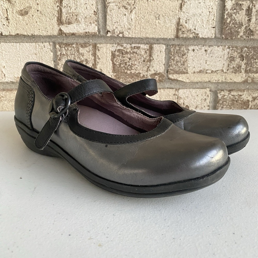 Dansko Mary Janes Womens 8-8.5 Misty Metallic Nappa 39 Pewter Leather Shoes
